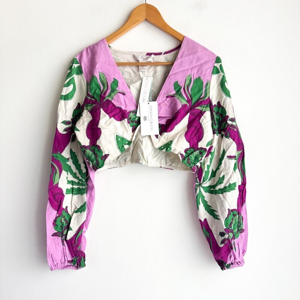 Caroline Constas Purple Green Floral Long Sleev Cropped Top L - Picture 4 of 7